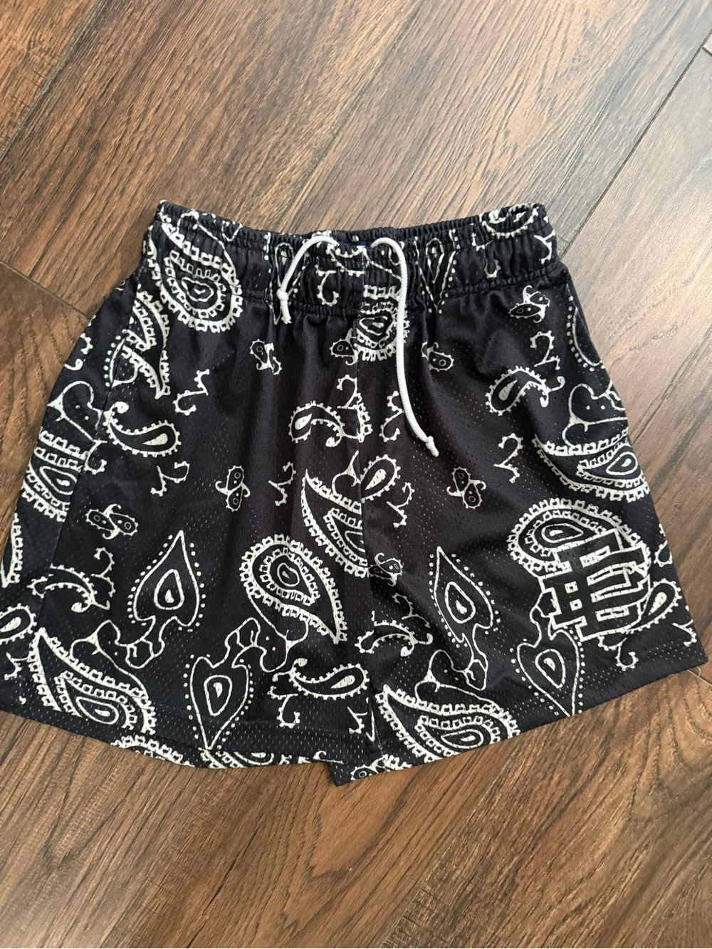 Eric Emanuel Black Paisley Athletic Drawstring Shorts